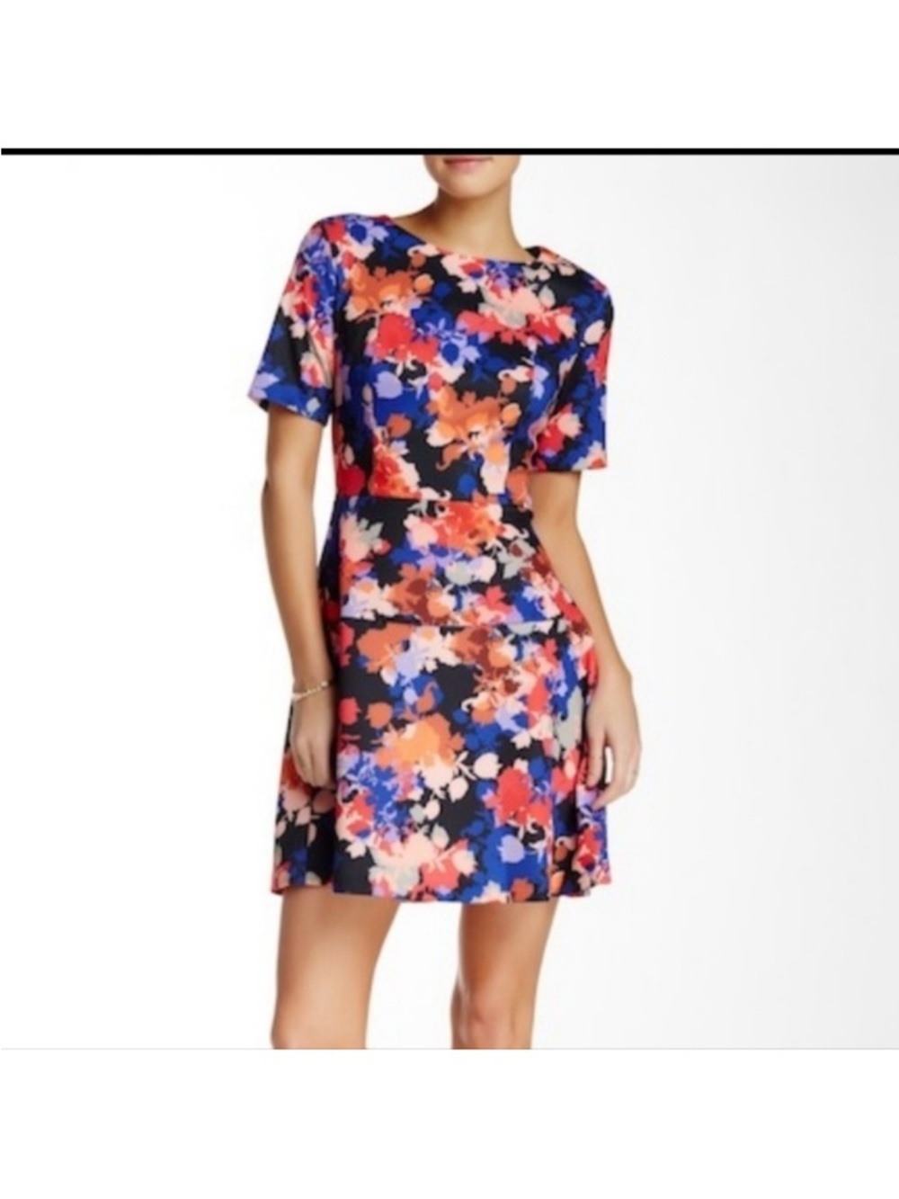 CeCe Floral Short Sleeve Dress Size 12 Multi-Color